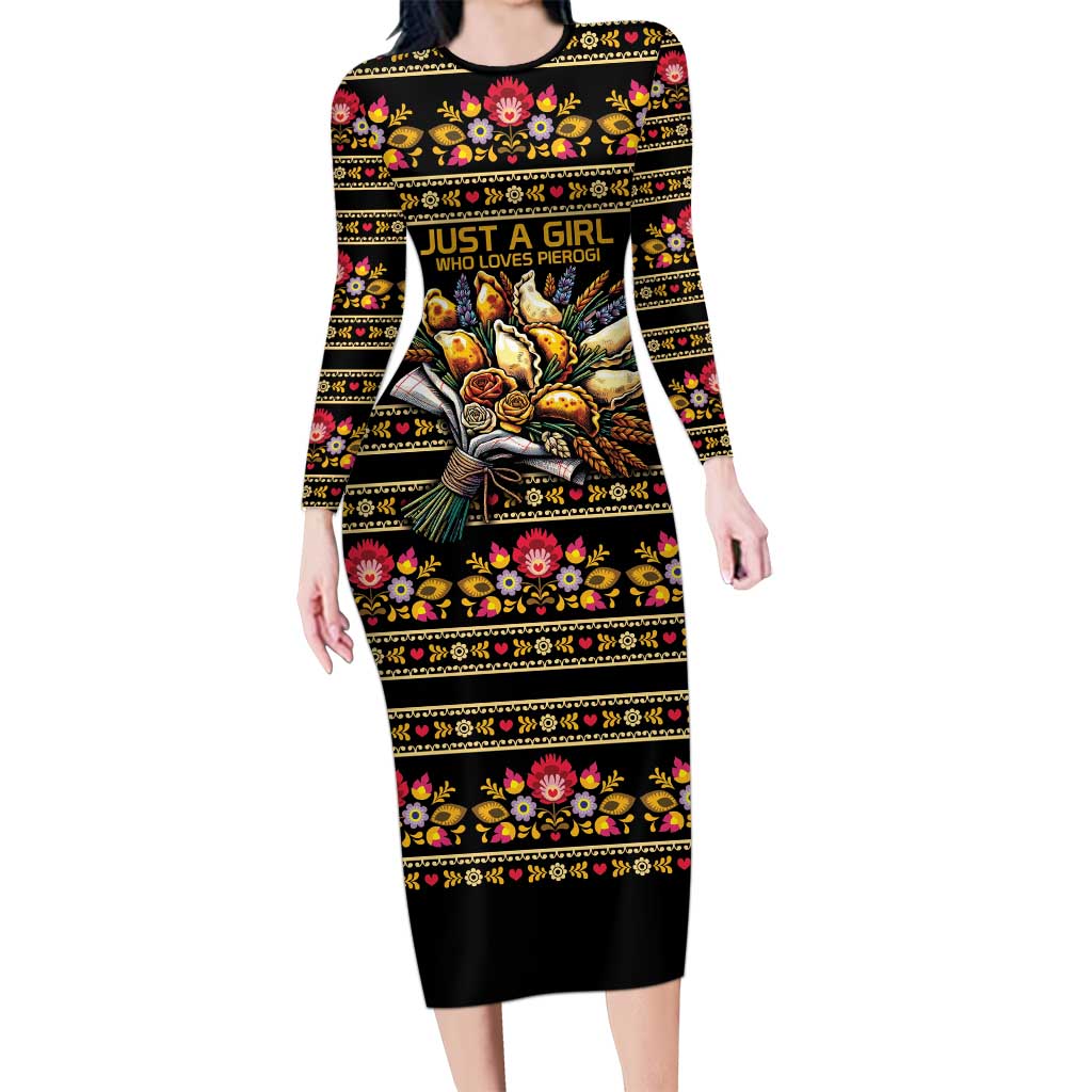 Gold Pierogi Flowers Over Dumplings Long Sleeve Bodycon Dress