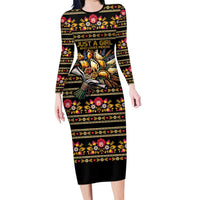 Gold Pierogi Flowers Over Dumplings Long Sleeve Bodycon Dress