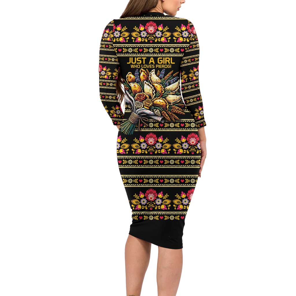 Gold Pierogi Flowers Over Dumplings Long Sleeve Bodycon Dress
