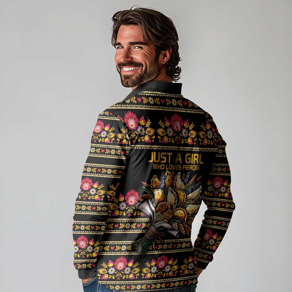 Gold Pierogi Flowers Over Dumplings Long Sleeve Polo Shirt