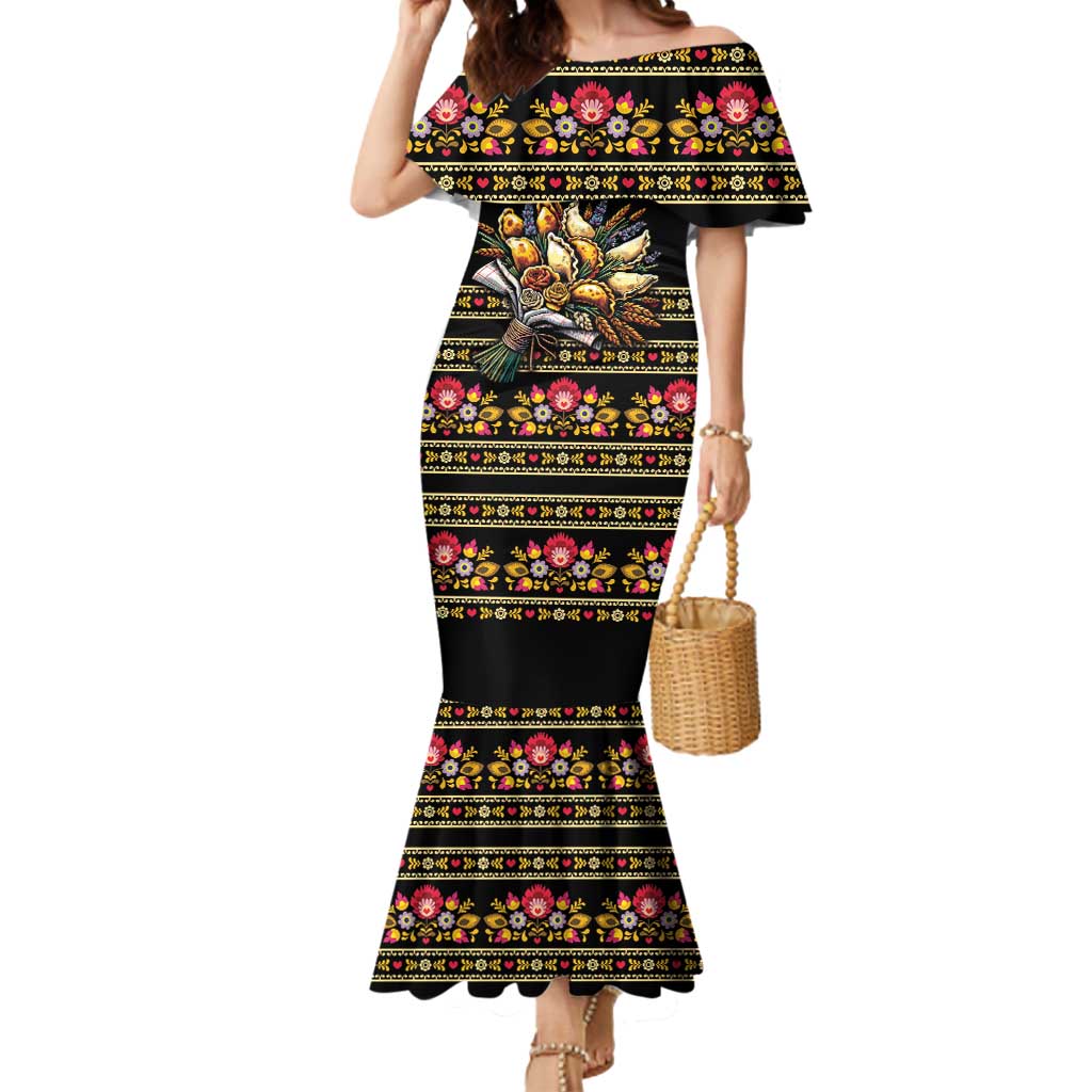 Gold Pierogi Flowers Over Dumplings Mermaid Dress