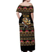 Gold Pierogi Flowers Over Dumplings Off Shoulder Maxi Dress