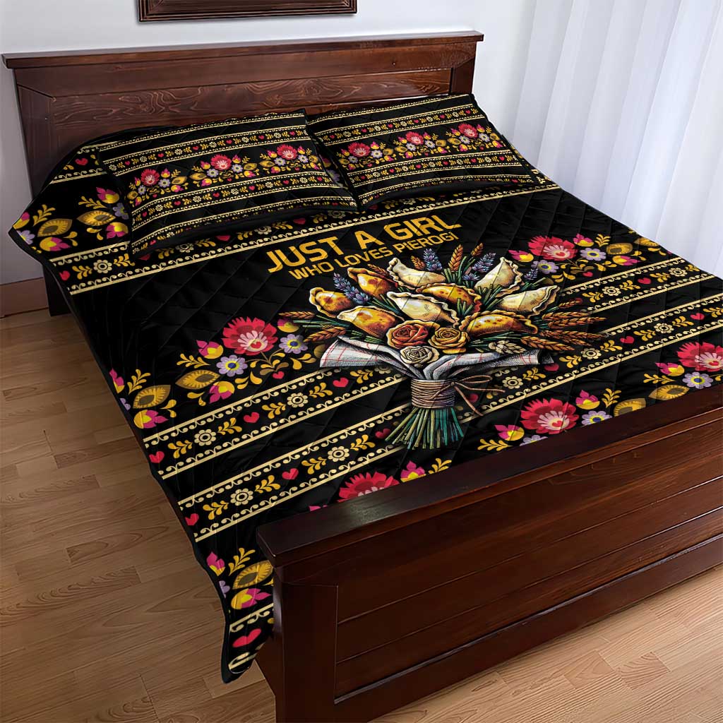 Gold Pierogi Flowers Over Dumplings Quilt Bed Set