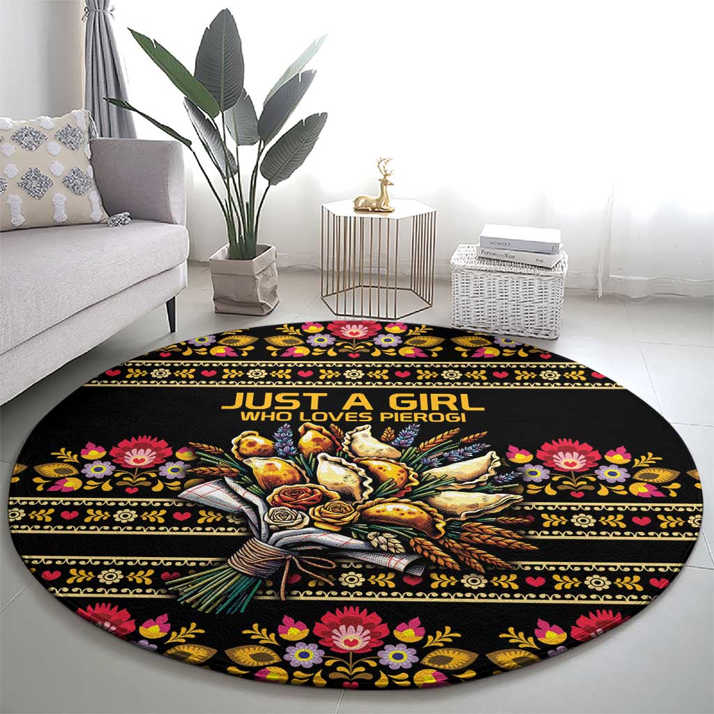 Gold Pierogi Flowers Over Dumplings Round Carpet