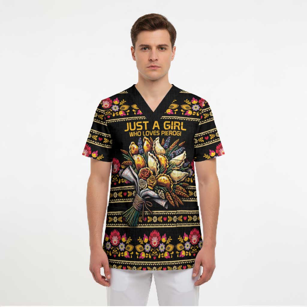 Gold Pierogi Flowers Over Dumplings Scrub Top