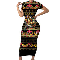 Gold Pierogi Flowers Over Dumplings Short Sleeve Bodycon Dress