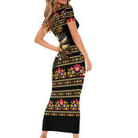 Gold Pierogi Flowers Over Dumplings Short Sleeve Bodycon Dress
