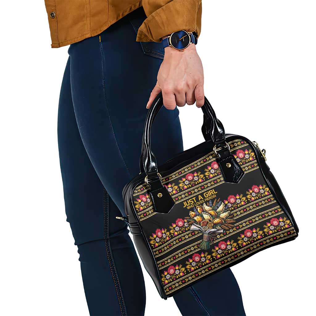 Gold Pierogi Flowers Over Dumplings Shoulder Handbag