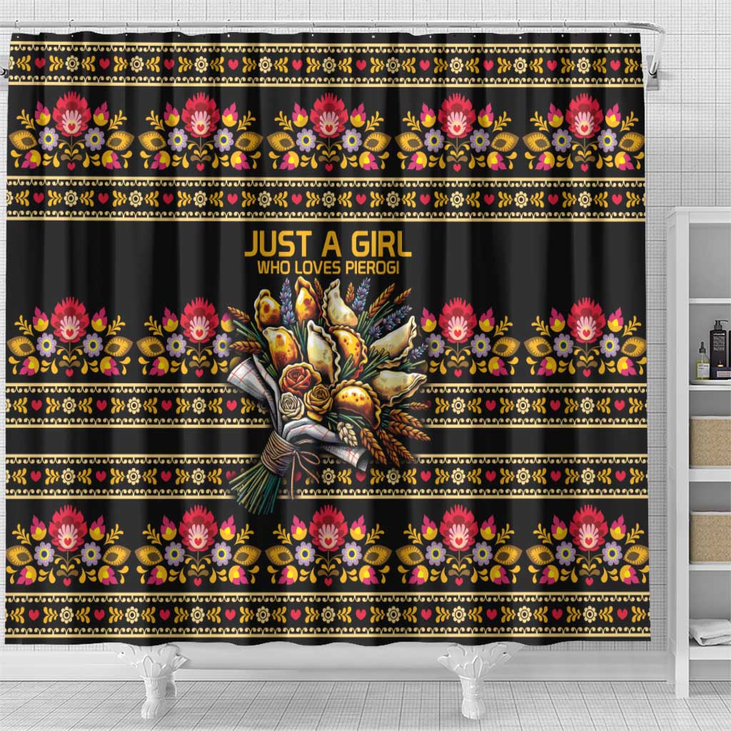 Gold Pierogi Flowers Over Dumplings Shower Curtain