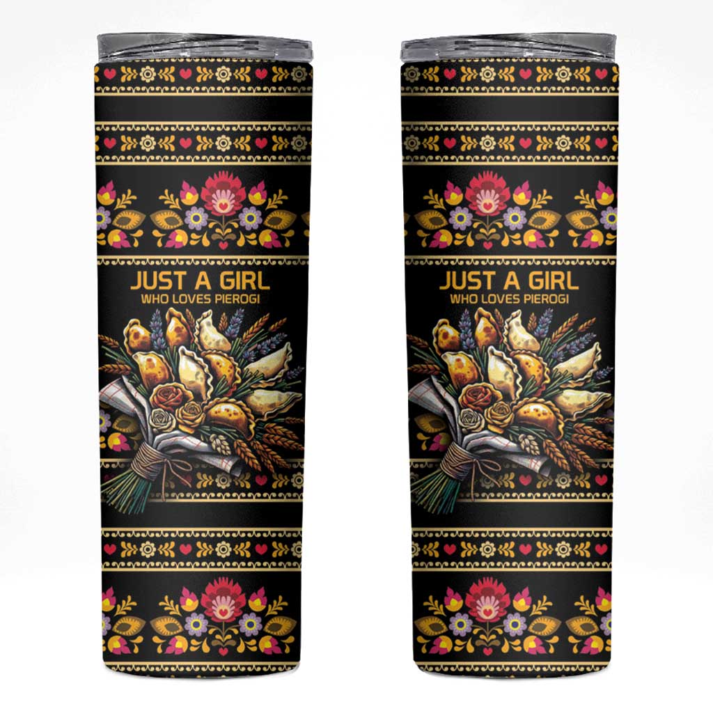 Gold Pierogi Flowers Over Dumplings Skinny Tumbler