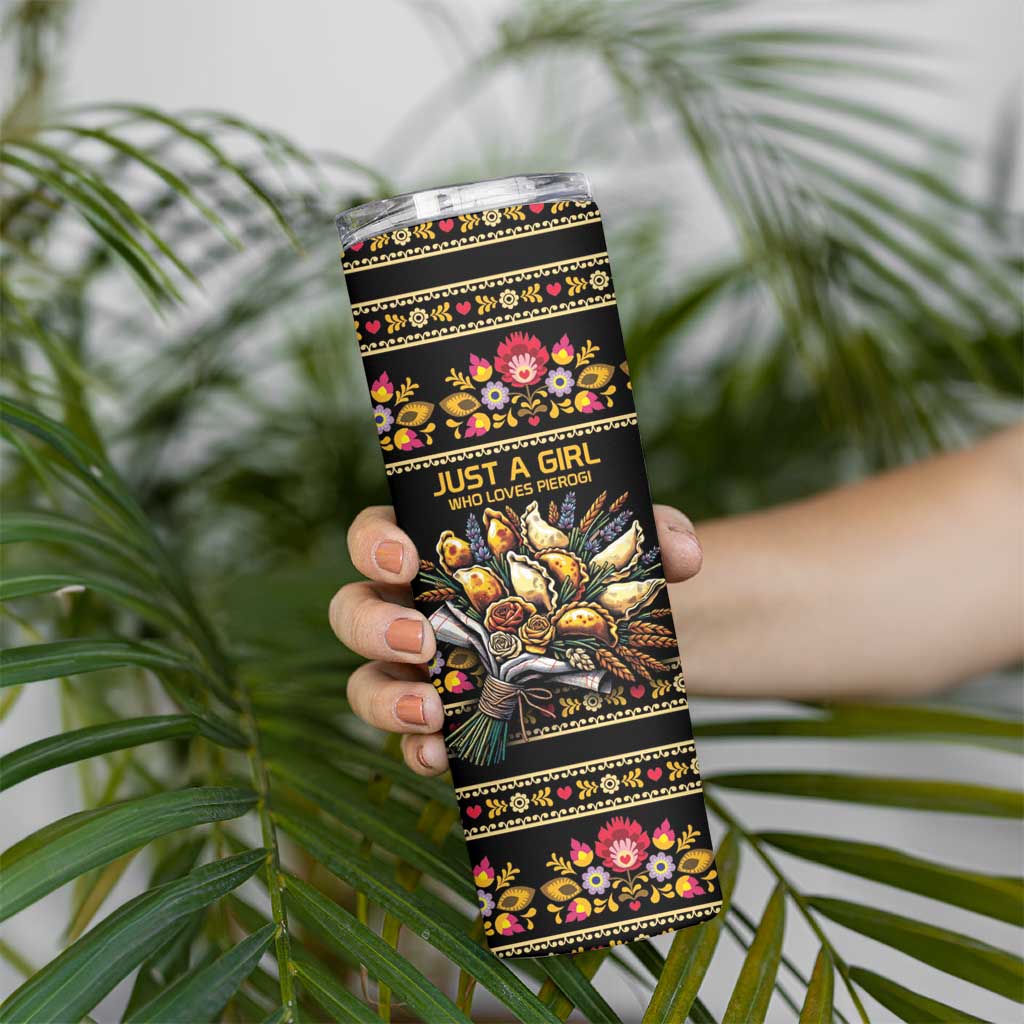 Gold Pierogi Flowers Over Dumplings Skinny Tumbler