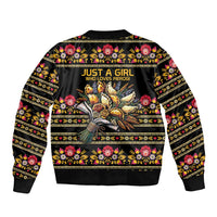 Gold Pierogi Flowers Over Dumplings Sleeve Zip Bomber Jacket