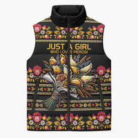 Gold Pierogi Flowers Over Dumplings Sleeveless Puffer Jacket