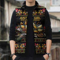 Gold Pierogi Flowers Over Dumplings Sleeveless Puffer Jacket