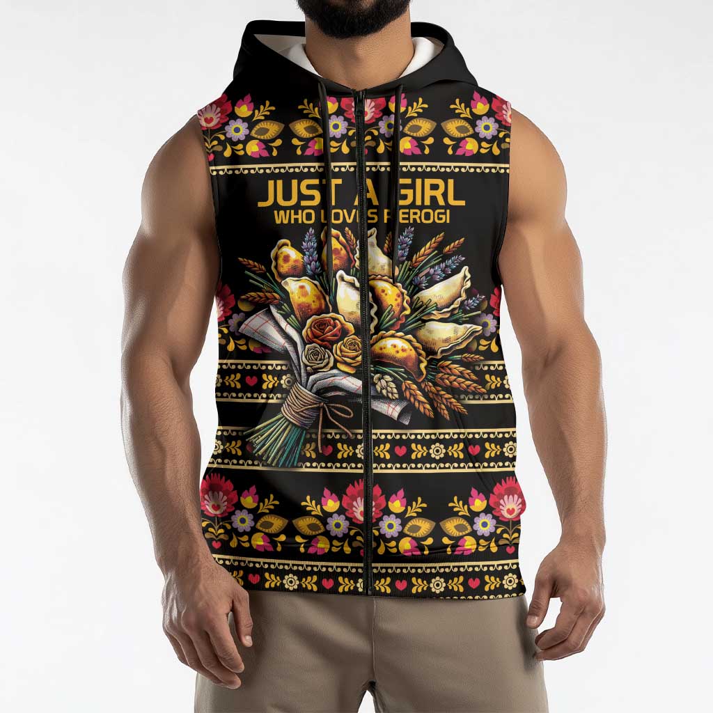 Gold Pierogi Flowers Over Dumplings Sleeveless Zip Hoodie
