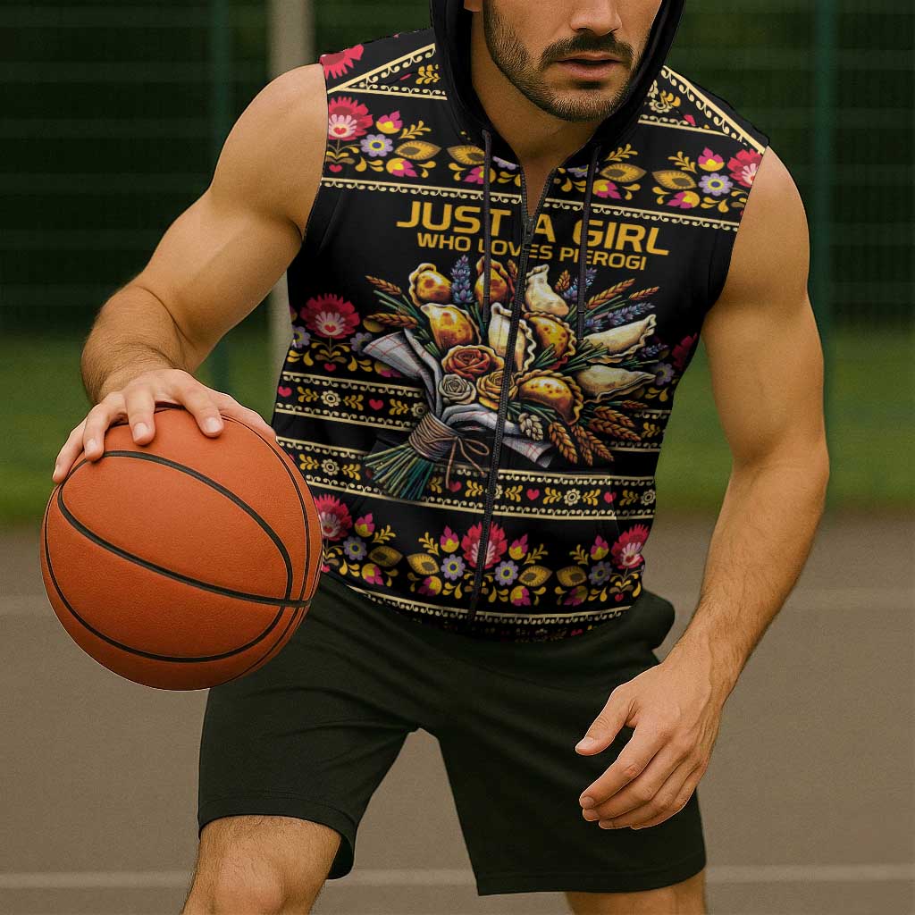 Gold Pierogi Flowers Over Dumplings Sleeveless Zip Hoodie