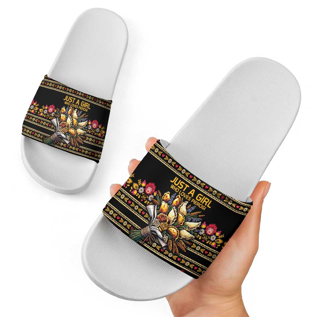 Gold Pierogi Flowers Over Dumplings Slide Sandals