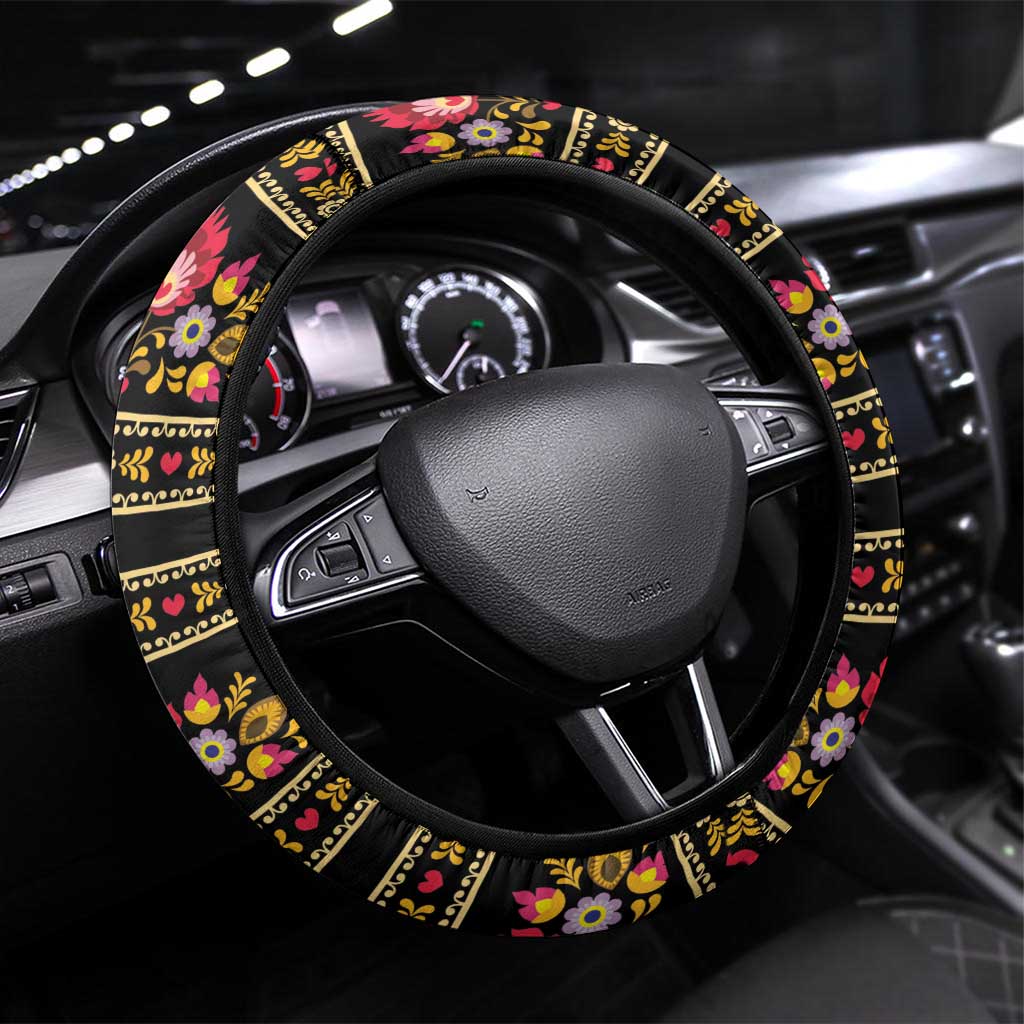 Gold Pierogi Flowers Over Dumplings Steering Wheel Cover