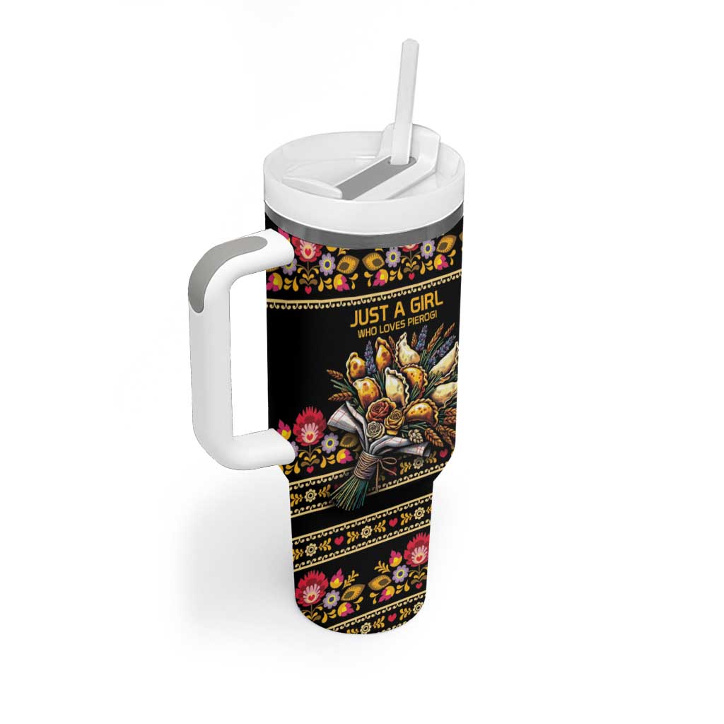 Gold Pierogi Flowers Over Dumplings Tumbler With Handle