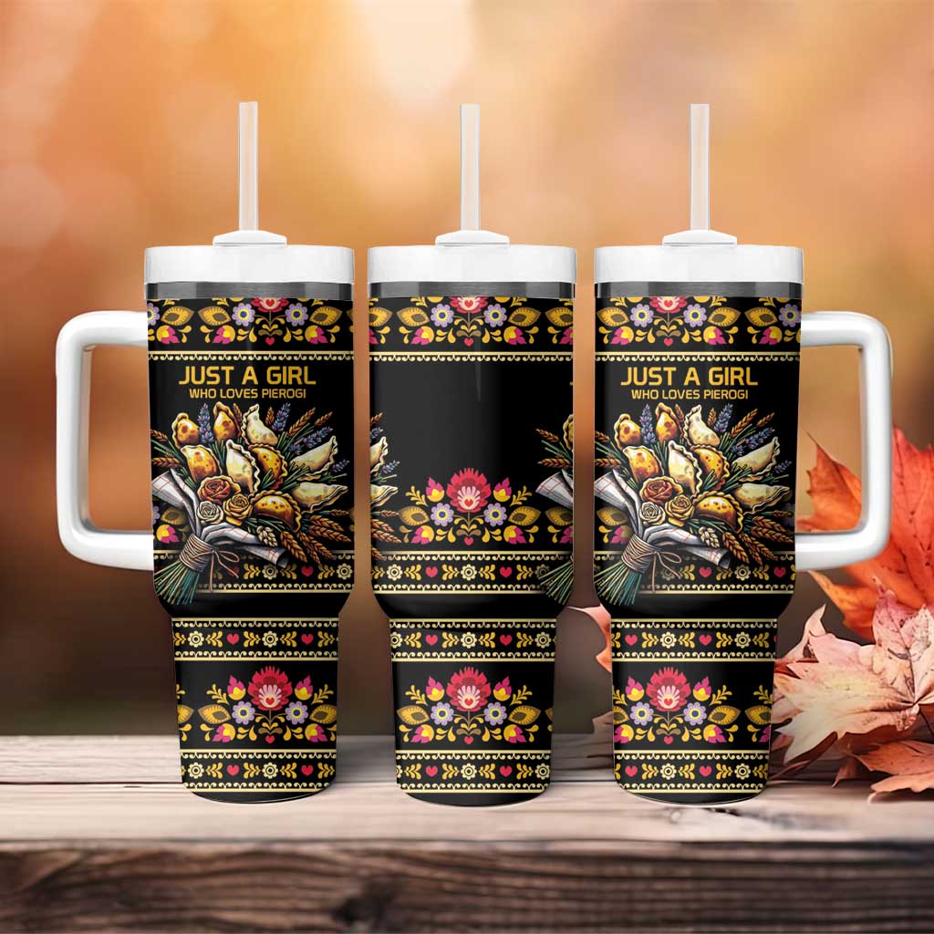 Gold Pierogi Flowers Over Dumplings Tumbler With Handle