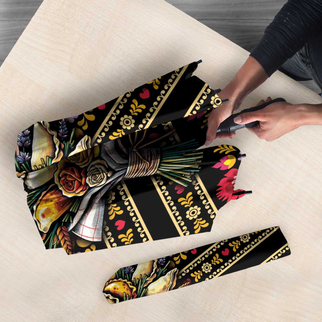 Gold Pierogi Flowers Over Dumplings Umbrella