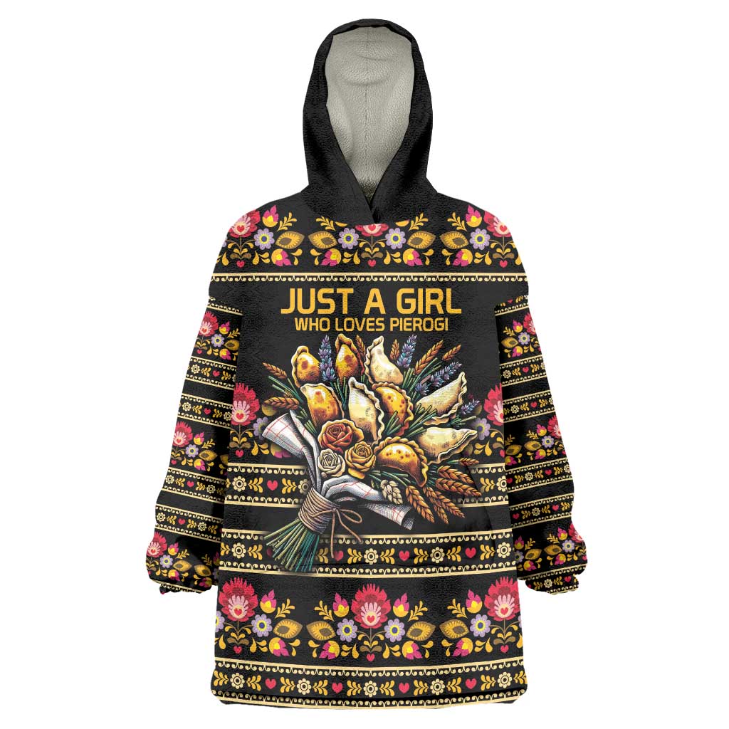 Gold Pierogi Flowers Over Dumplings Wearable Blanket Hoodie
