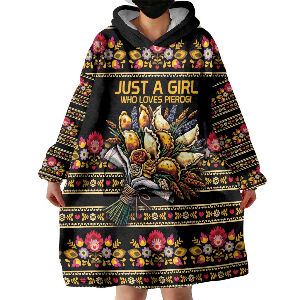 Gold Pierogi Flowers Over Dumplings Wearable Blanket Hoodie