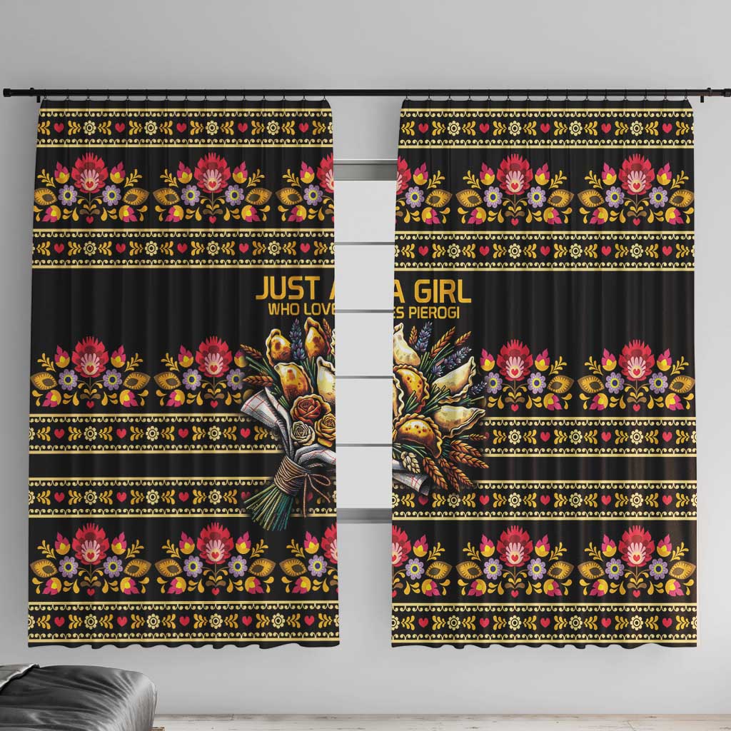 Gold Pierogi Flowers Over Dumplings Window Curtain