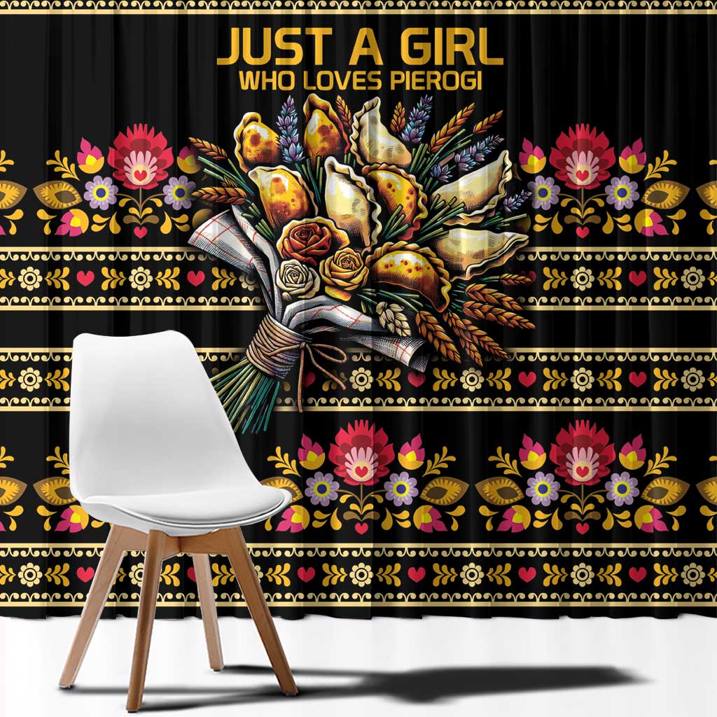 Gold Pierogi Flowers Over Dumplings Window Curtain