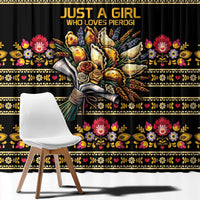 Gold Pierogi Flowers Over Dumplings Window Curtain