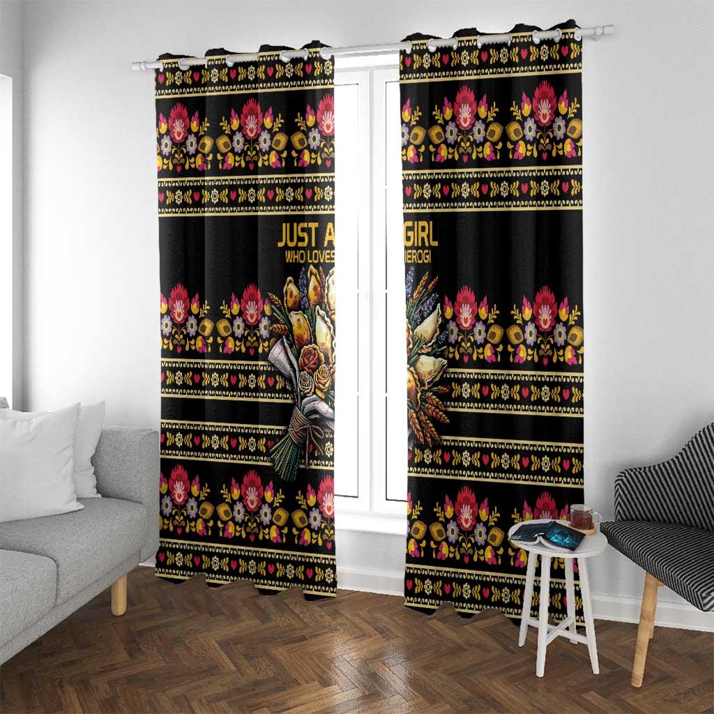 Gold Pierogi Flowers Over Dumplings Window Curtain