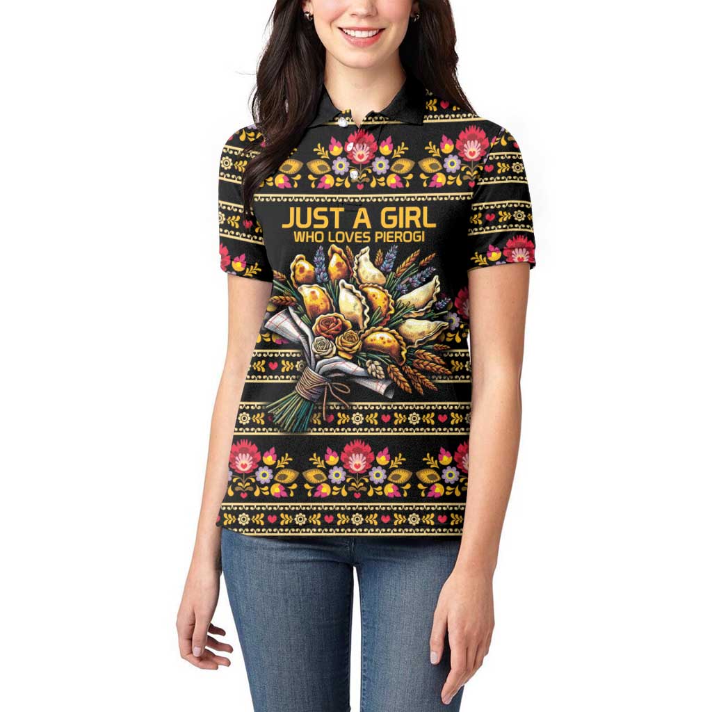 Gold Pierogi Flowers Over Dumplings Women Polo Shirt