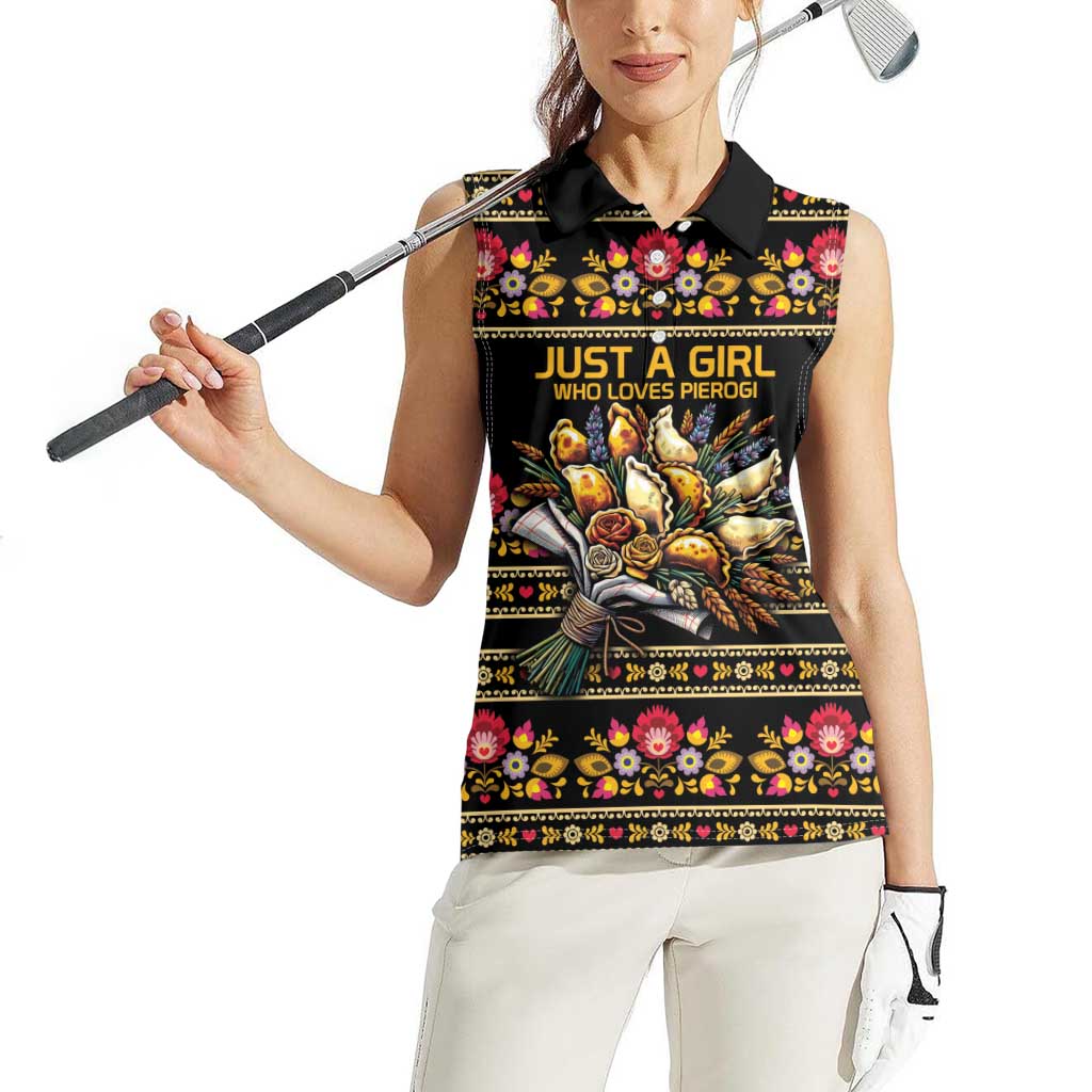 Gold Pierogi Flowers Over Dumplings Women Sleeveless Polo Shirt