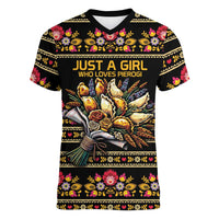 Gold Pierogi Flowers Over Dumplings Women V-Neck T-Shirt
