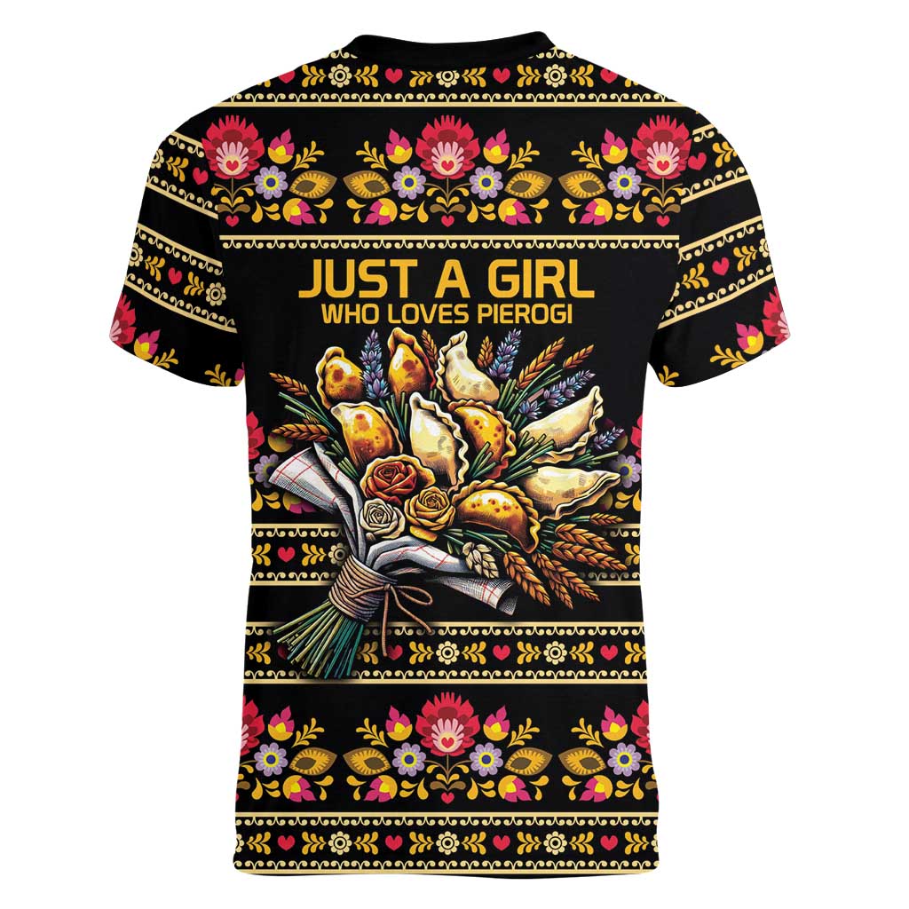 Gold Pierogi Flowers Over Dumplings Women V-Neck T-Shirt