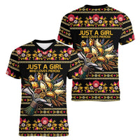 Gold Pierogi Flowers Over Dumplings Women V-Neck T-Shirt