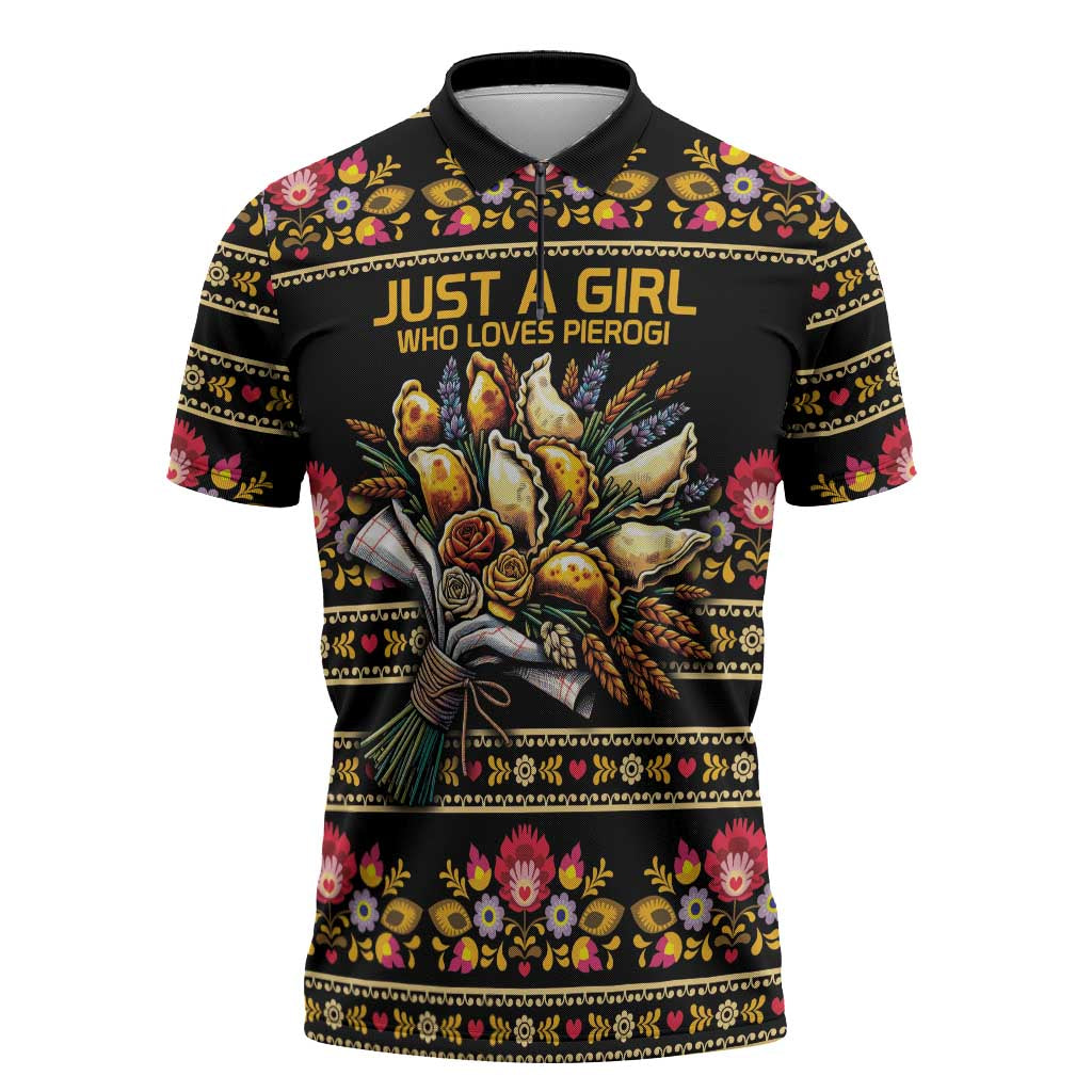 Gold Pierogi Flowers Over Dumplings Zipper Polo Shirt