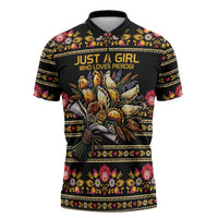 Gold Pierogi Flowers Over Dumplings Zipper Polo Shirt