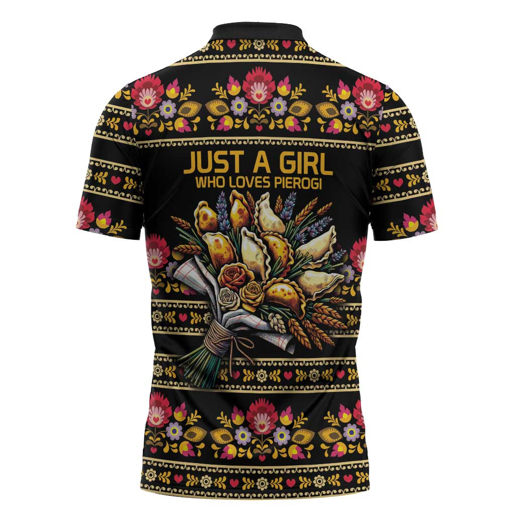 Gold Pierogi Flowers Over Dumplings Zipper Polo Shirt