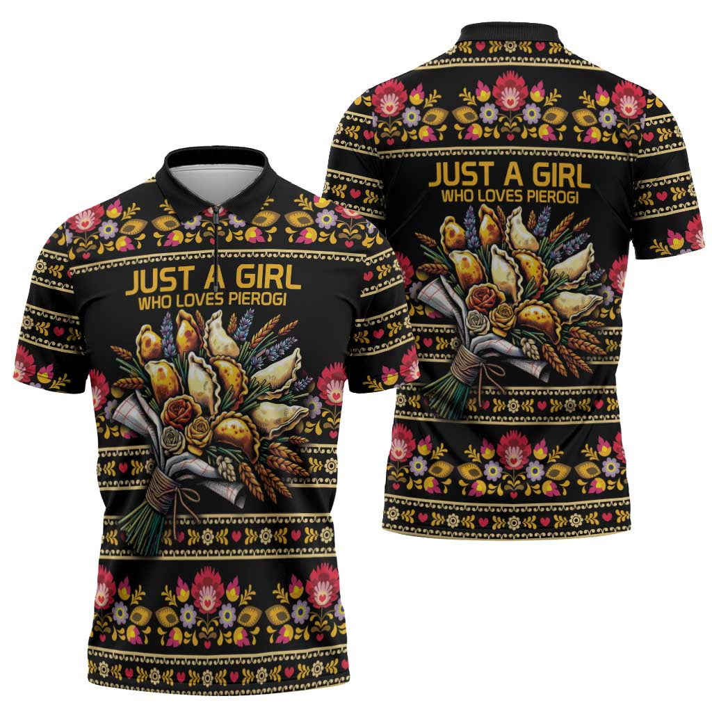 Gold Pierogi Flowers Over Dumplings Zipper Polo Shirt