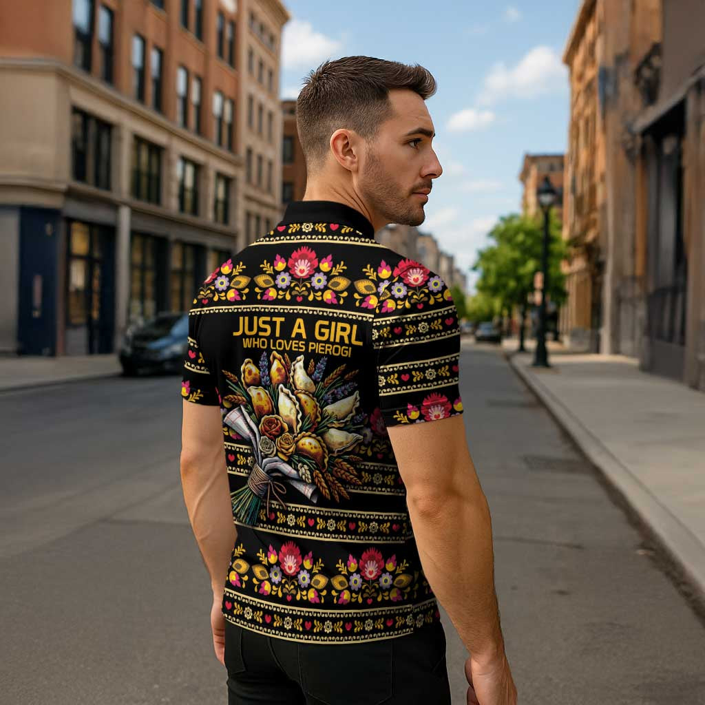 Gold Pierogi Flowers Over Dumplings Zipper Polo Shirt