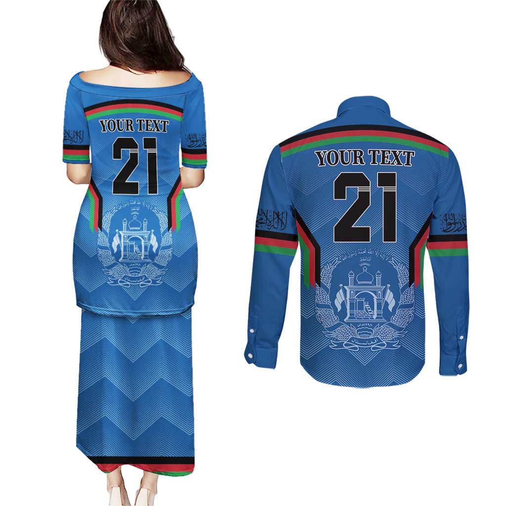 Custom Afghanistan Cricket Couples Matching Puletasi and Long Sleeve Button Shirt Afghan Coat Of Arm with Special Flag LT9 - Wonder Print Shop