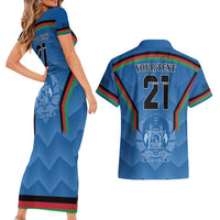 Custom Afghanistan Cricket Couples Matching Short Sleeve Bodycon Dress and Hawaiian Shirt Afghan Coat Of Arm with Special Flag LT9 - Wonder Print Shop