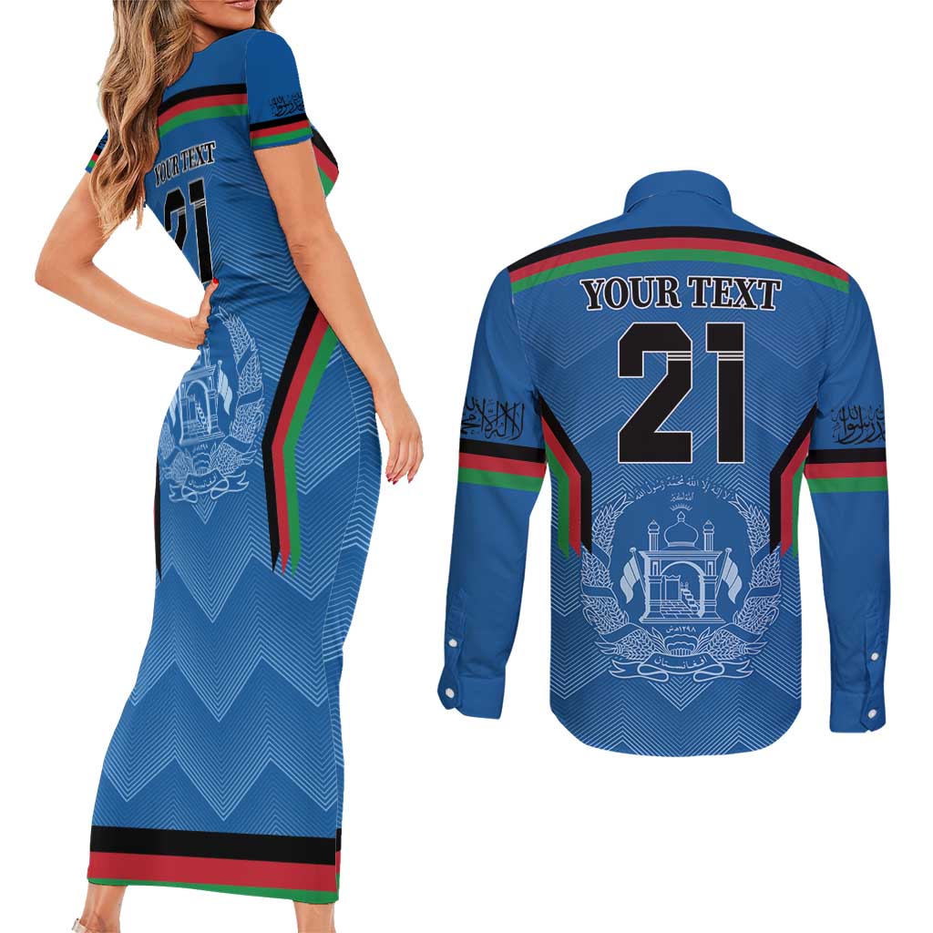 Custom Afghanistan Cricket Couples Matching Short Sleeve Bodycon Dress and Long Sleeve Button Shirt Afghan Coat Of Arm with Special Flag LT9 - Wonder Print Shop