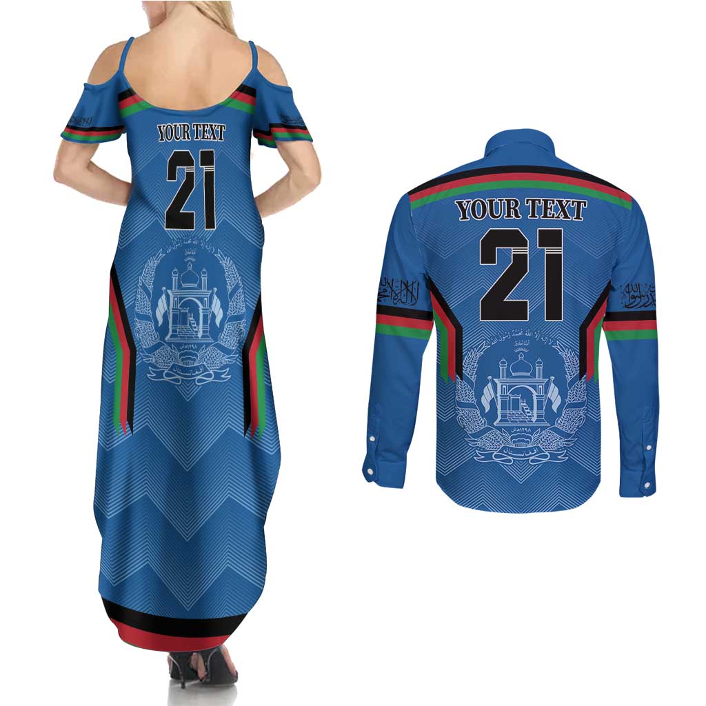 Custom Afghanistan Cricket Couples Matching Summer Maxi Dress and Long Sleeve Button Shirt Afghan Coat Of Arm with Special Flag LT9 - Wonder Print Shop