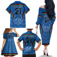 Custom Afghanistan Cricket Family Matching Off The Shoulder Long Sleeve Dress and Hawaiian Shirt Afghan Coat Of Arm with Special Flag - Wonder Print Shop