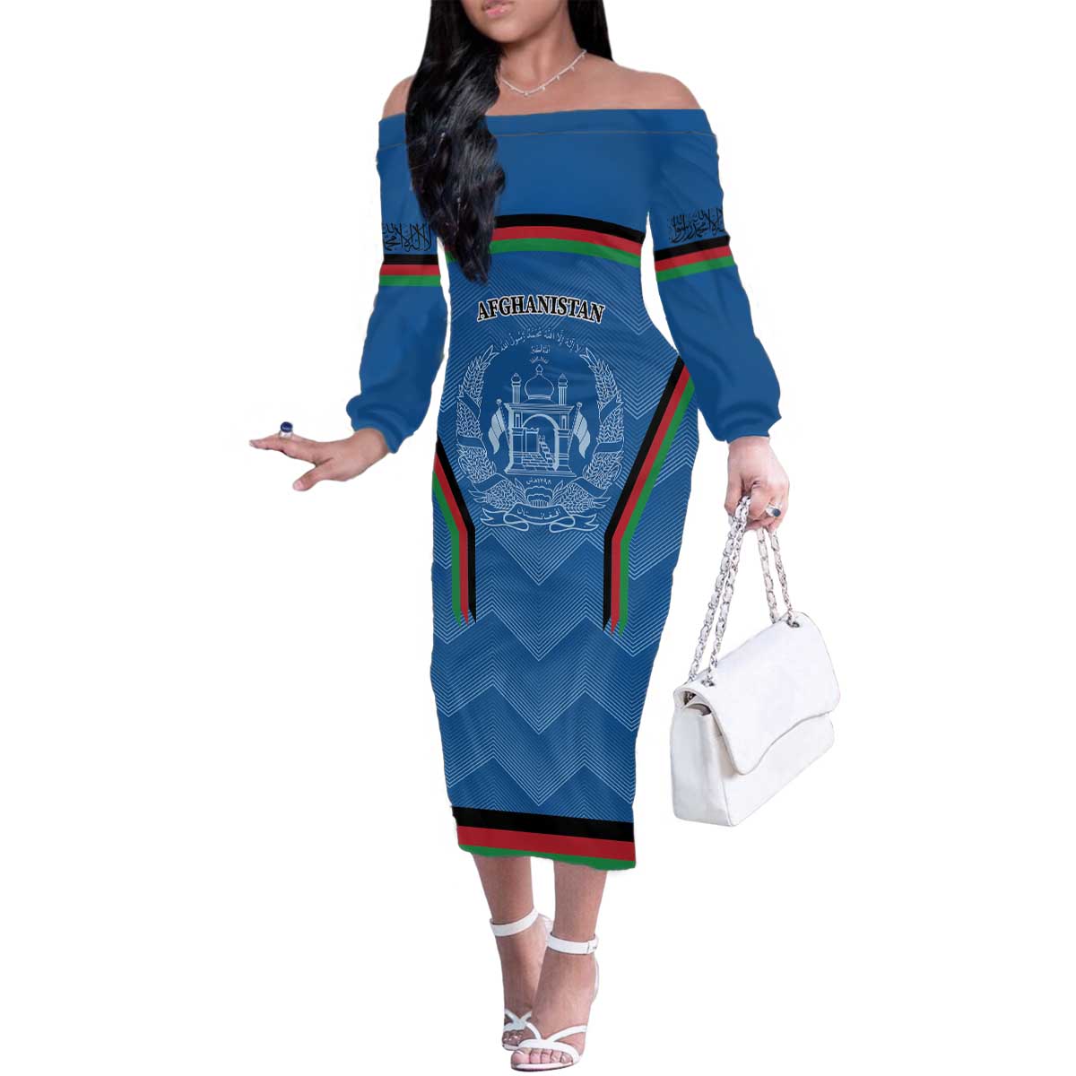 Custom Afghanistan Cricket Family Matching Off The Shoulder Long Sleeve Dress and Hawaiian Shirt Afghan Coat Of Arm with Special Flag - Wonder Print Shop