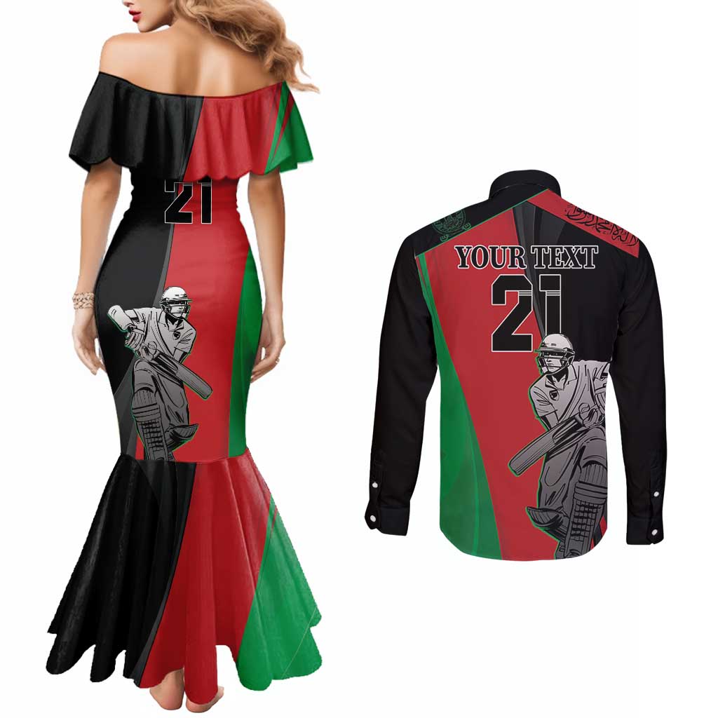 Custom Afghanistan Cricket Couples Matching Mermaid Dress and Long Sleeve Button Shirt Sporty Version