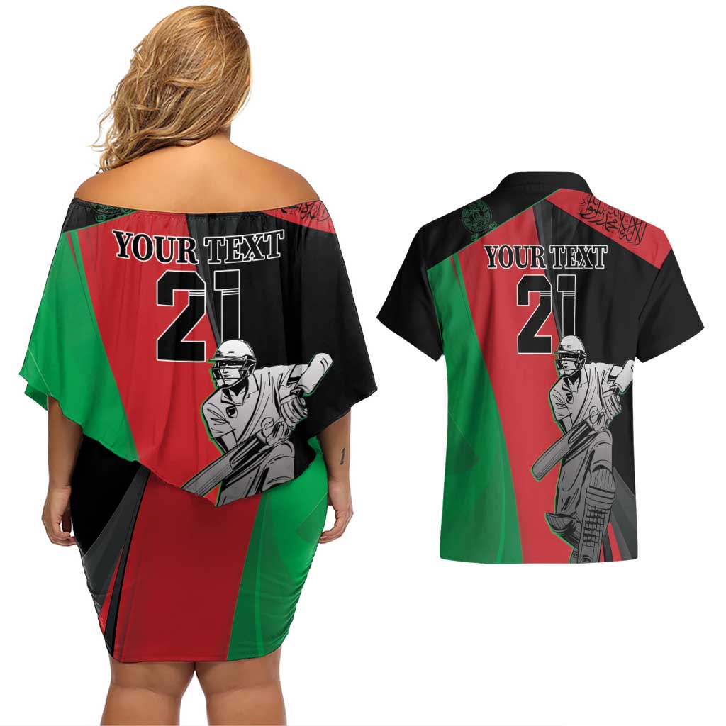 Custom Afghanistan Cricket Couples Matching Off Shoulder Short Dress and Hawaiian Shirt Sporty Version LT9 - Wonder Print Shop