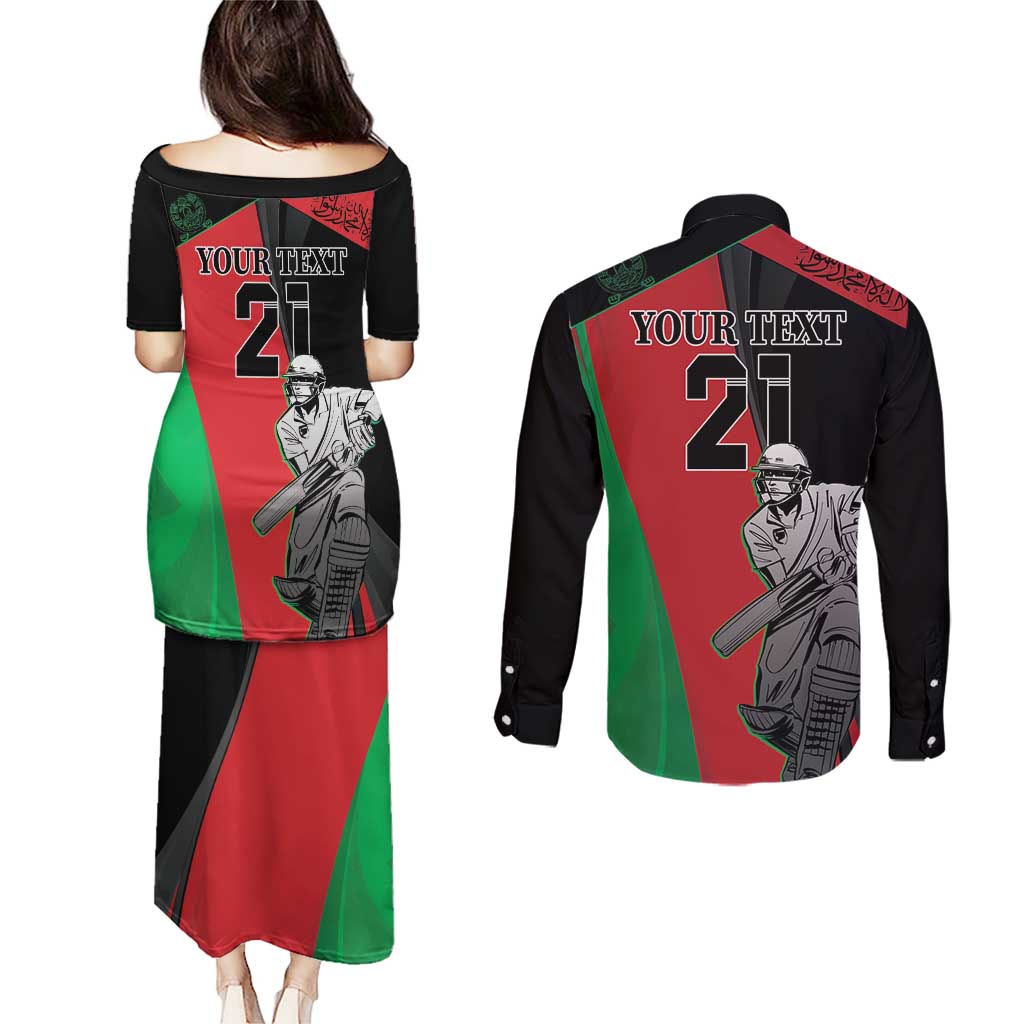 Custom Afghanistan Cricket Couples Matching Puletasi and Long Sleeve Button Shirt Sporty Version LT9 - Wonder Print Shop